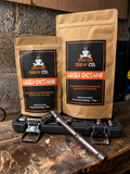High Octane 20 and 50 teabag pouches on a workshop bench